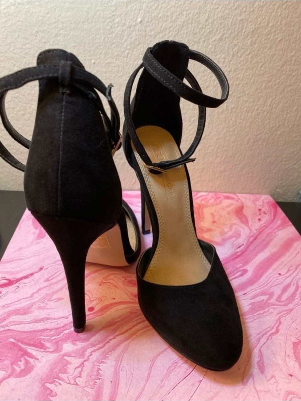 Women's Black Ankle-Strap Pointed-Toe Heels -Asos Shoes Size 4.5 Women